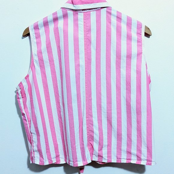 Levi's Pink and White Striped Front-Tie Cropped Tank Top Size Large - Picture 2 of 5